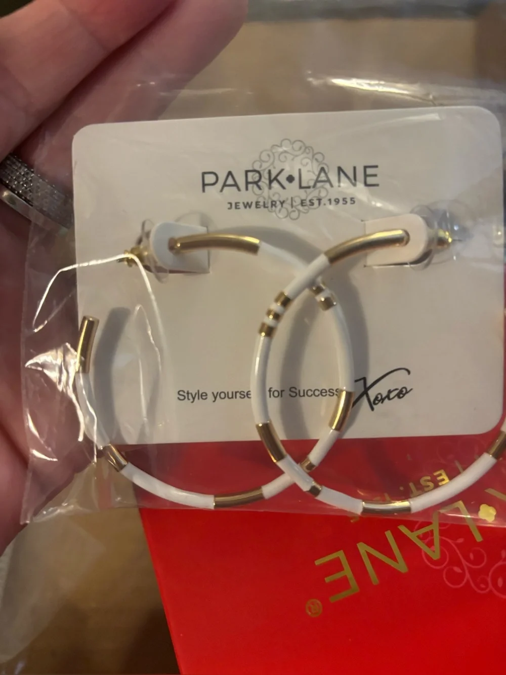 Park Lane White and Gold Enamel Hoop Earrings